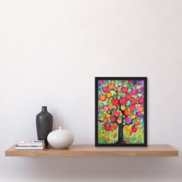 Artery8 Apple Tree Folk Art Bright Watercolour Painting Artwork Framed Wall Art Print A4 in Black - thumbnail 2