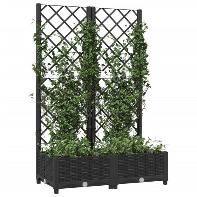 Berkfield Home Beautiful Garden Planter with Trellis Black 80x40x121.5 cm PP - image 1