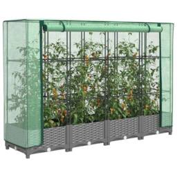Berkfield Home Raised Bed with Greenhouse Cover Rattan Look 160x40x123 cm in Light Grey - Size: 160 x 40 x 123 cm - thumbnail 2