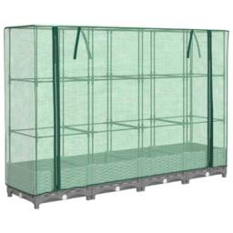 Berkfield Home Raised Bed with Greenhouse Cover Rattan Look 160x40x123 cm in Light Grey - Size: 160 x 40 x 123 cm