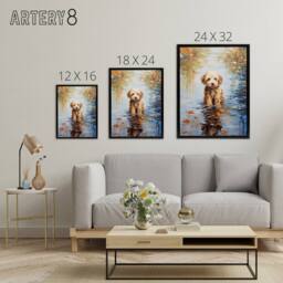 "Artery8 Cockapoo Dog & Autumn Leaves In Lake Framed Canvas Wall Art Print - Size: W12"" x H16""" - thumbnail 4