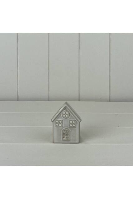 KDMD Grey Glazed Ceramic House Tealight with Textured Detail - image 1