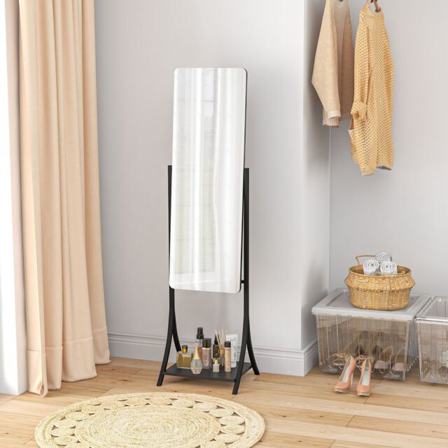 HOMCOM Freestanding Full Length Mirror Adjustable Full Body Mirror with Shelf in Black - image 1