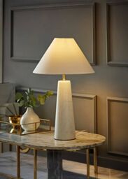 ValueLights Margot White Marble Base Table Lamp With Tapered Linen Lampshade - thumbnail 1