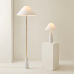 ValueLights Margot White Marble Base Table Lamp With Tapered Linen Lampshade - thumbnail 6