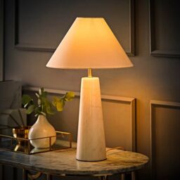 ValueLights Margot White Marble Base Table Lamp With Tapered Linen Lampshade - thumbnail 3