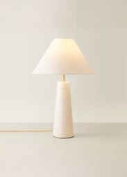 ValueLights Margot White Marble Base Table Lamp With Tapered Linen Lampshade - thumbnail 2