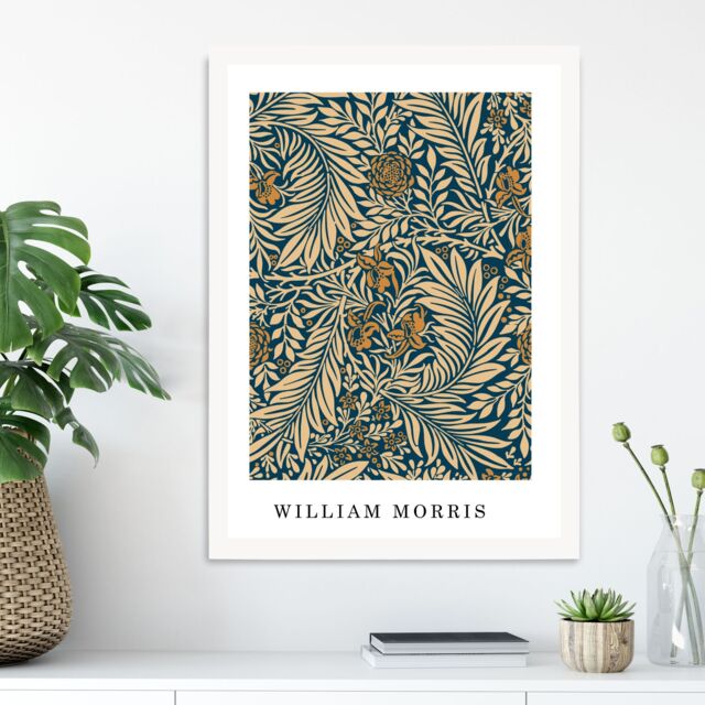 ARTZE Vintage William Morris Larkspur in Navy & Beige Art Print / White Frame / SIZE: A2 - Size: A4 - image 1