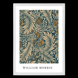 ARTZE Vintage William Morris Larkspur in Navy & Beige Art Print / White Frame / SIZE: A2 - Size: A4 - thumbnail 2