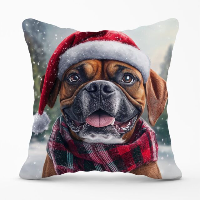 Warren Reed - Designer Christmas Boxer Dog Cushion in Brown - Size: 45 cm x 45 cm - image 1