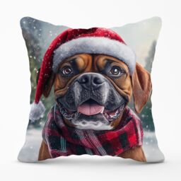 Warren Reed - Designer Christmas Boxer Dog Cushion in Brown - Size: 45 cm x 45 cm - thumbnail 1