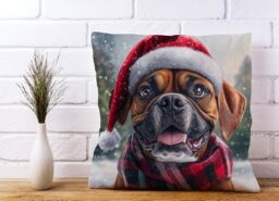 Warren Reed - Designer Christmas Boxer Dog Cushion in Brown - Size: 45 cm x 45 cm - thumbnail 2