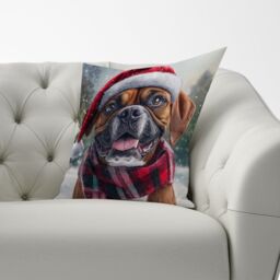 Warren Reed - Designer Christmas Boxer Dog Cushion in Brown - Size: 45 cm x 45 cm - thumbnail 3