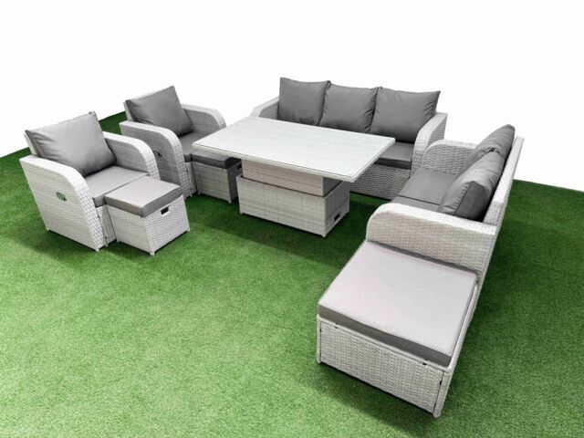 Fimous PE Rattan Garden Furniture Set Reclining Chair Sofa Double Love Seat 2 Seater Sofa Lounge Set Adjustable Lifting Dining or Coffee Table 3 - image 1
