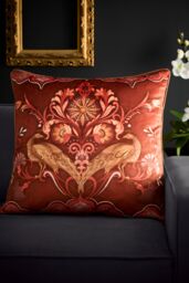Laurence Llewelyn-Bowen 'Veritas' Arts & Crafts Print Velvet Filled Cushion in Red - Size: 55 cm x 55 cm