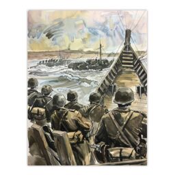 "Artery8 War Military Normandy Landing D Day Watercolour Wall Art Print in Brown - Size: W18"" x H24""" - thumbnail 1