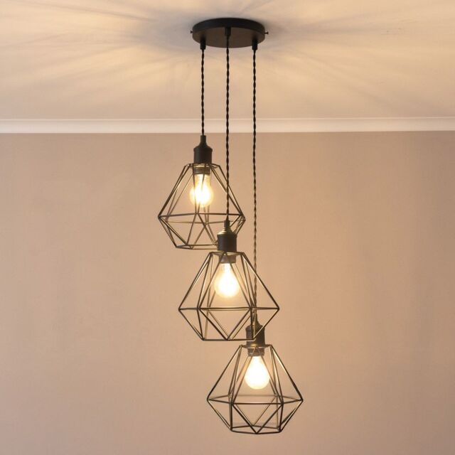 ValueLights Diablo Geometric Shade 3 Drop Cluster Matte Black Ceiling Pendant Light - image 1