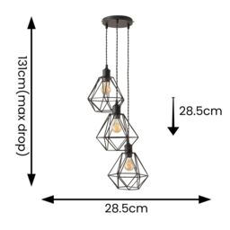ValueLights Diablo Geometric Shade 3 Drop Cluster Matte Black Ceiling Pendant Light - thumbnail 8