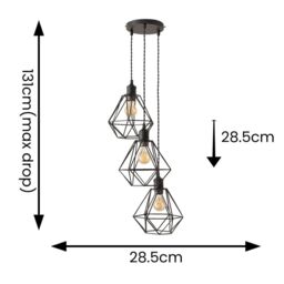 ValueLights Diablo Geometric Shade 3 Drop Cluster Matte Black Ceiling Pendant Light - thumbnail 7