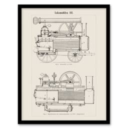 "Artery8 Locomotive Train Engine Compartments Vintage Framed Wall Art Print in White - Size: W12"" x H16""" - thumbnail 1