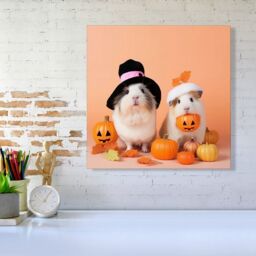 "Warren Reed - Designer Trick Or Treating Guinea Pigs Canvas - Size: W16"" x H16""" - thumbnail 1