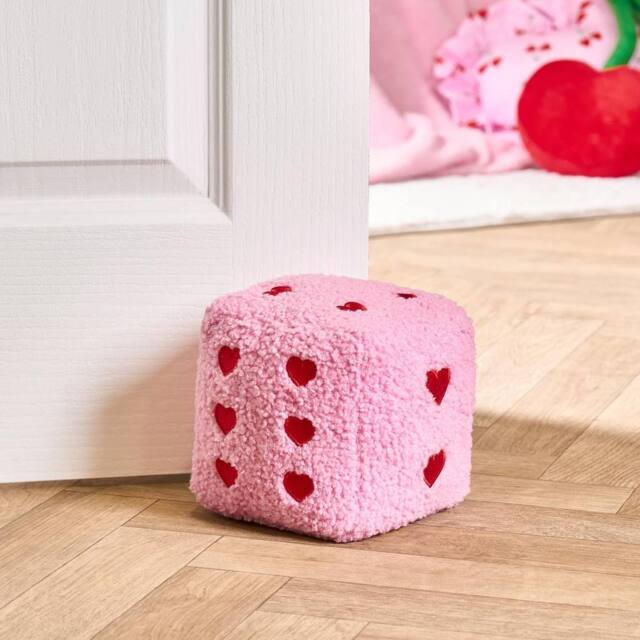 OHS Dice Weighted Teddy Fleece Decorative Doorstop in Pink - image 1