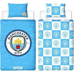 Manchester City FC Crest Reversible Duvet Set in Blue - Size: Single