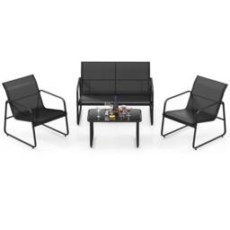 Costway 4PCS Garden Furniture Set Patio Conversation Set w/Loveseat & 2 Chairs in Black - thumbnail 3