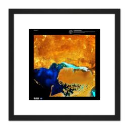 Artery8 Science Map Satellite Dardzha Turkmenistan Caspian 8X8 Inch Square Wooden Framed Wall Art Print Picture with Mount in Black - thumbnail 1