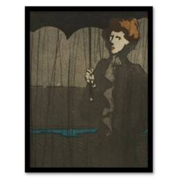 Artery8 The Shower Art Nouveau Painting Steinlen Framed Wall Art Print in Grey - Size: A4 - thumbnail 1