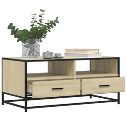 Berkfield Home Coffee Table Sonoma Oak 100x50x45 cm Engineered Wood & Metal in Light Tan - Size: 100 x 50 x 45 cm - thumbnail 4