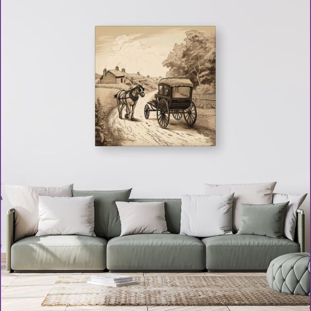 Warren Reed - Designer A Horse & His Cart Canvas in Black - Size: w40 inch x h40 inch - image 1