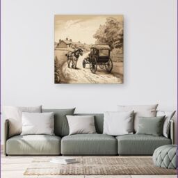 Warren Reed - Designer A Horse & His Cart Canvas in Black - Size: w40 inch x h40 inch - thumbnail 1