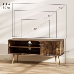 HOMCOM TV Unit Cabinet for TVs up to 55Inches with Cable Management, Brown - thumbnail 3