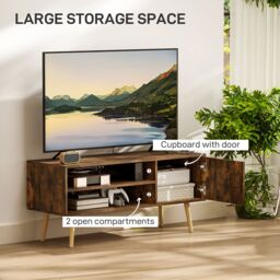 HOMCOM TV Unit Cabinet for TVs up to 55Inches with Cable Management, Brown - thumbnail 4