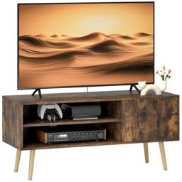 HOMCOM TV Unit Cabinet for TVs up to 55Inches with Cable Management, Brown - thumbnail 2