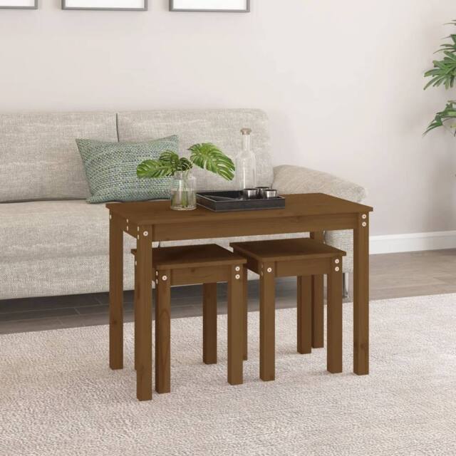 Berkfield Home Nesting Tables 3 pcs Honey Brown Solid Wood Pine - image 1
