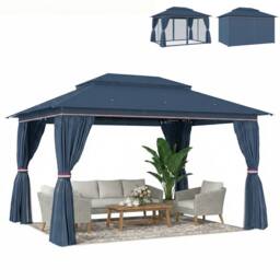 OUTSUNNY 3 x 4 m Outdoor Garden Gazebo with UPF50+ Double Roof, Dark Blue - Size: 4m x 3m - thumbnail 2
