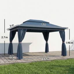 OUTSUNNY 3 x 4 m Outdoor Garden Gazebo with UPF50+ Double Roof, Dark Blue - Size: 4m x 3m - thumbnail 3