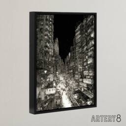 "Artery8 Tokyo At Night Japan Cityscape Sketch Framed Canvas Wall Art Print in Black - Size: W12"" x H16""" - thumbnail 2