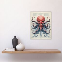 Artery8 Red Octopus Robot Hybrid Secret Military Schematic Blueprint Futuristic Complex Arcane Manuscript Gift For Him Man Cave Unframed Wall Art - thumbnail 4