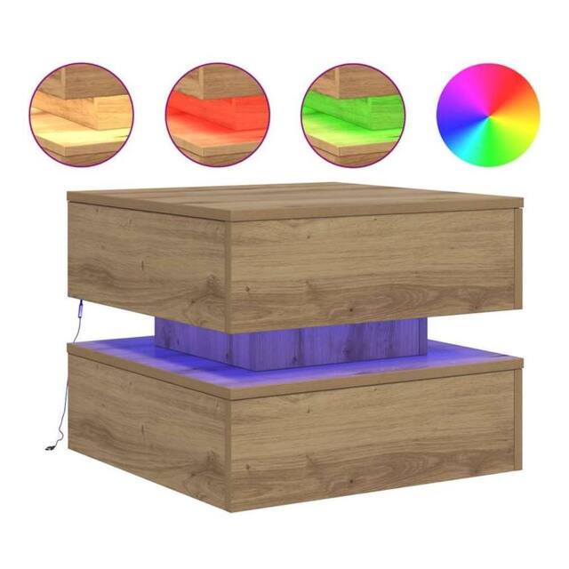 Berkfield Home Coffee Table with LED Lights Artisian Oak 50x50x40 cm in Brown - Size: 50 x 50 x 40 cm - image 1