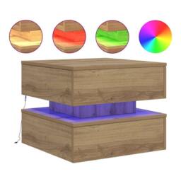 Berkfield Home Coffee Table with LED Lights Artisian Oak 50x50x40 cm in Brown - Size: 50 x 50 x 40 cm - thumbnail 1