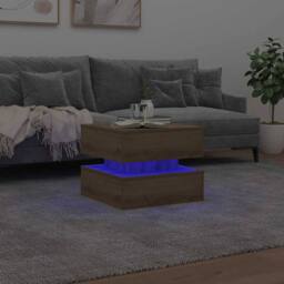 Berkfield Home Coffee Table with LED Lights Artisian Oak 50x50x40 cm in Brown - Size: 50 x 50 x 40 cm - thumbnail 4