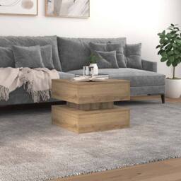 Berkfield Home Coffee Table with LED Lights Artisian Oak 50x50x40 cm in Brown - Size: 50 x 50 x 40 cm - thumbnail 2