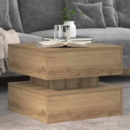 Berkfield Home Coffee Table with LED Lights Artisian Oak 50x50x40 cm in Brown - Size: 50 x 50 x 40 cm - thumbnail 5