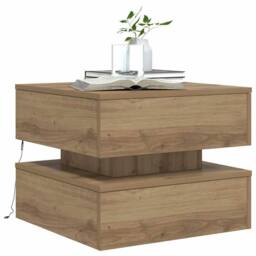 Berkfield Home Coffee Table with LED Lights Artisian Oak 50x50x40 cm in Brown - Size: 50 x 50 x 40 cm - thumbnail 6