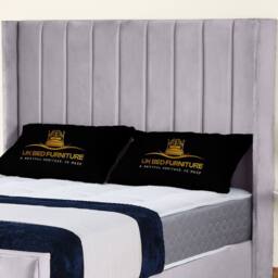 UK Bed Furniture Empire Winged Slatted Base Upholstered Bed with 48 Inch Headboard in Silver - Size: Single - thumbnail 2