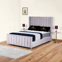 UK Bed Furniture Empire Winged Slatted Base Upholstered Bed with 48 Inch Headboard in Silver - Size: Single - thumbnail 1