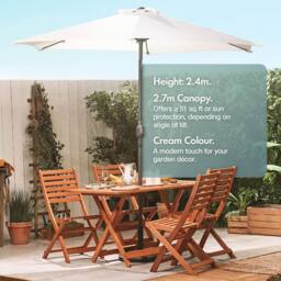 VonHaus 2.7M Ivory Steel Garden Parasol in Beige - thumbnail 3